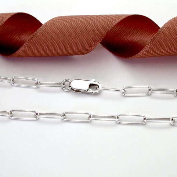 Real Solid 925 Sterling Silver Paperclip Bracelet, Round Link Chain, Stamped 925 - Picture 4 of 7